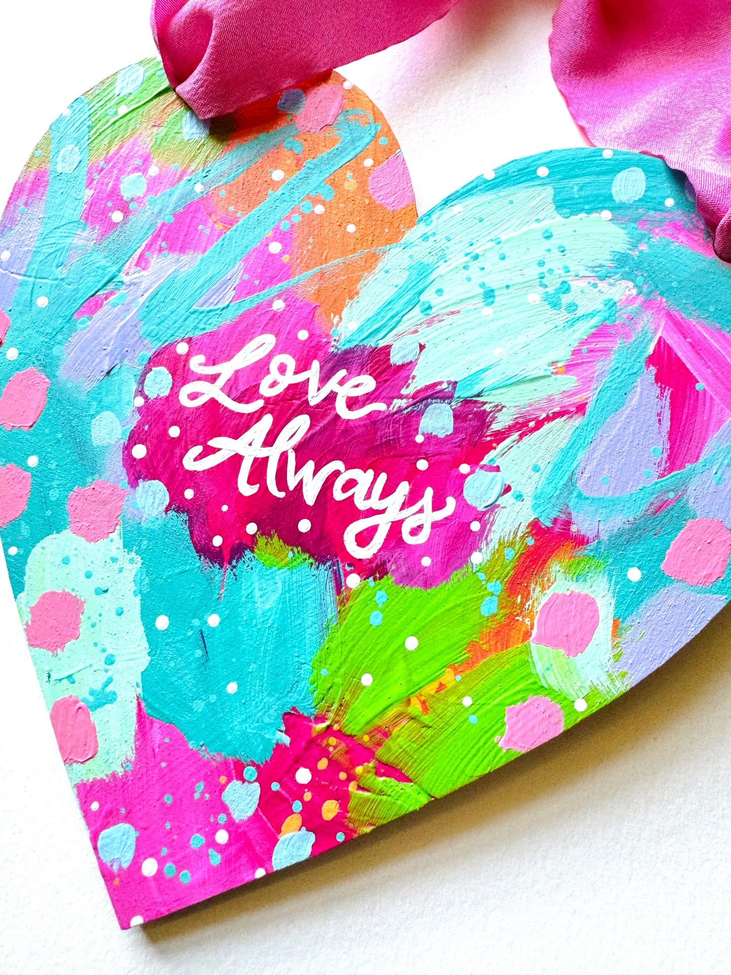 Original painting, wooden heart wall hanging with bow no.4