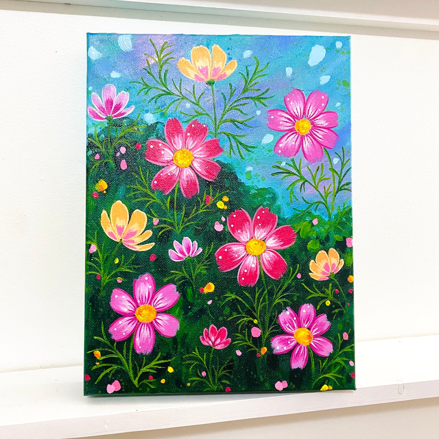 “Cosmo Fields” 9x12 inch original floral painting on canvas