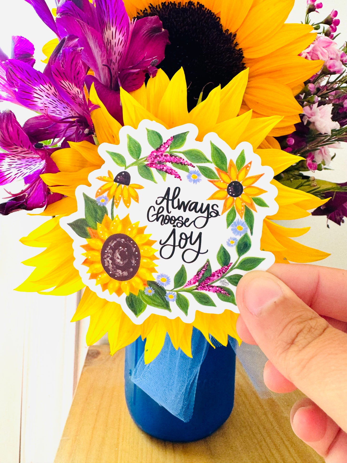 Always Choose Joy Sunflower Wreath (from my book!) Vinyl July 2024 Sticker of the Month