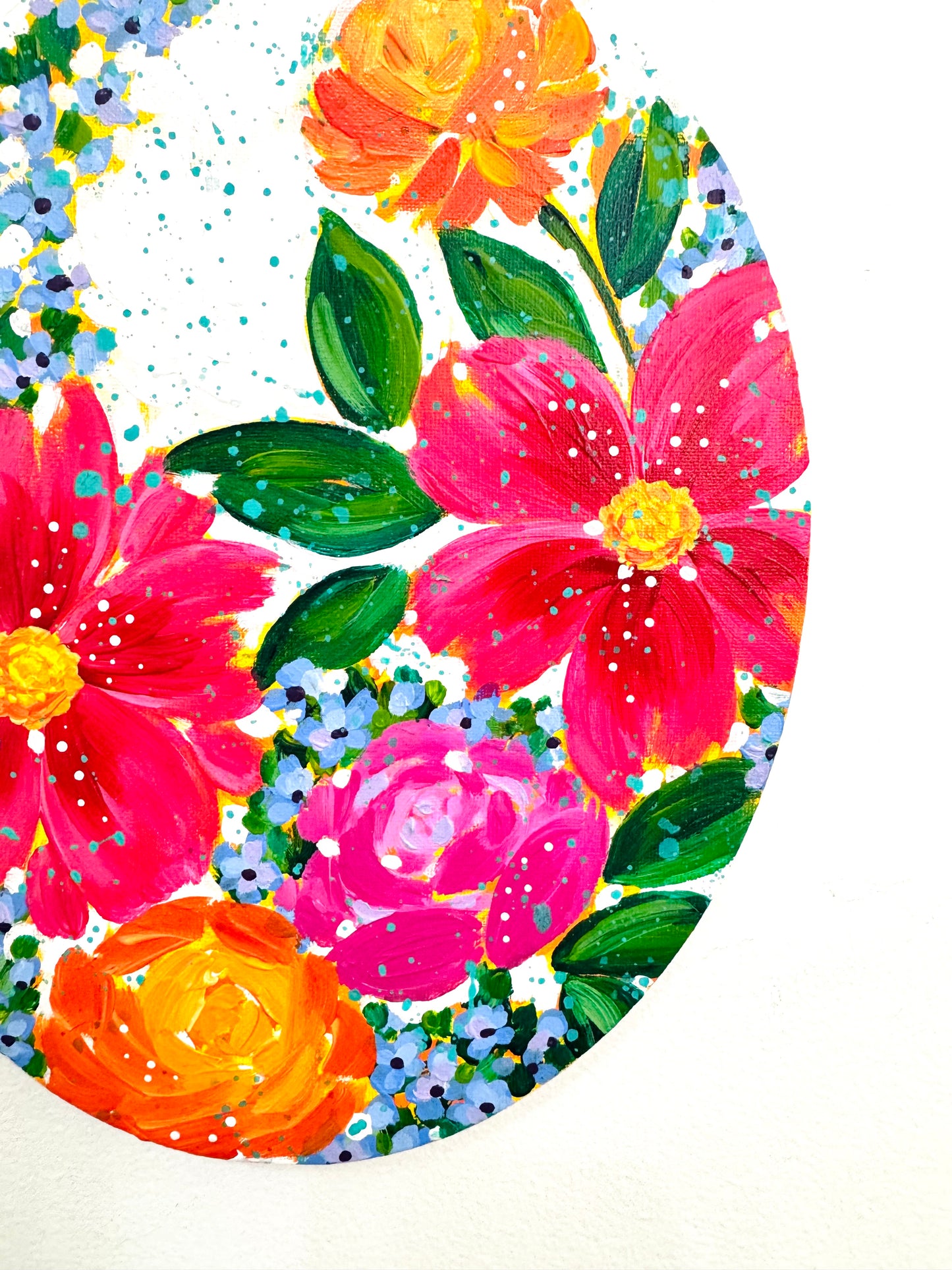 Petal Parade Floral Original Painting on Oval Canvas