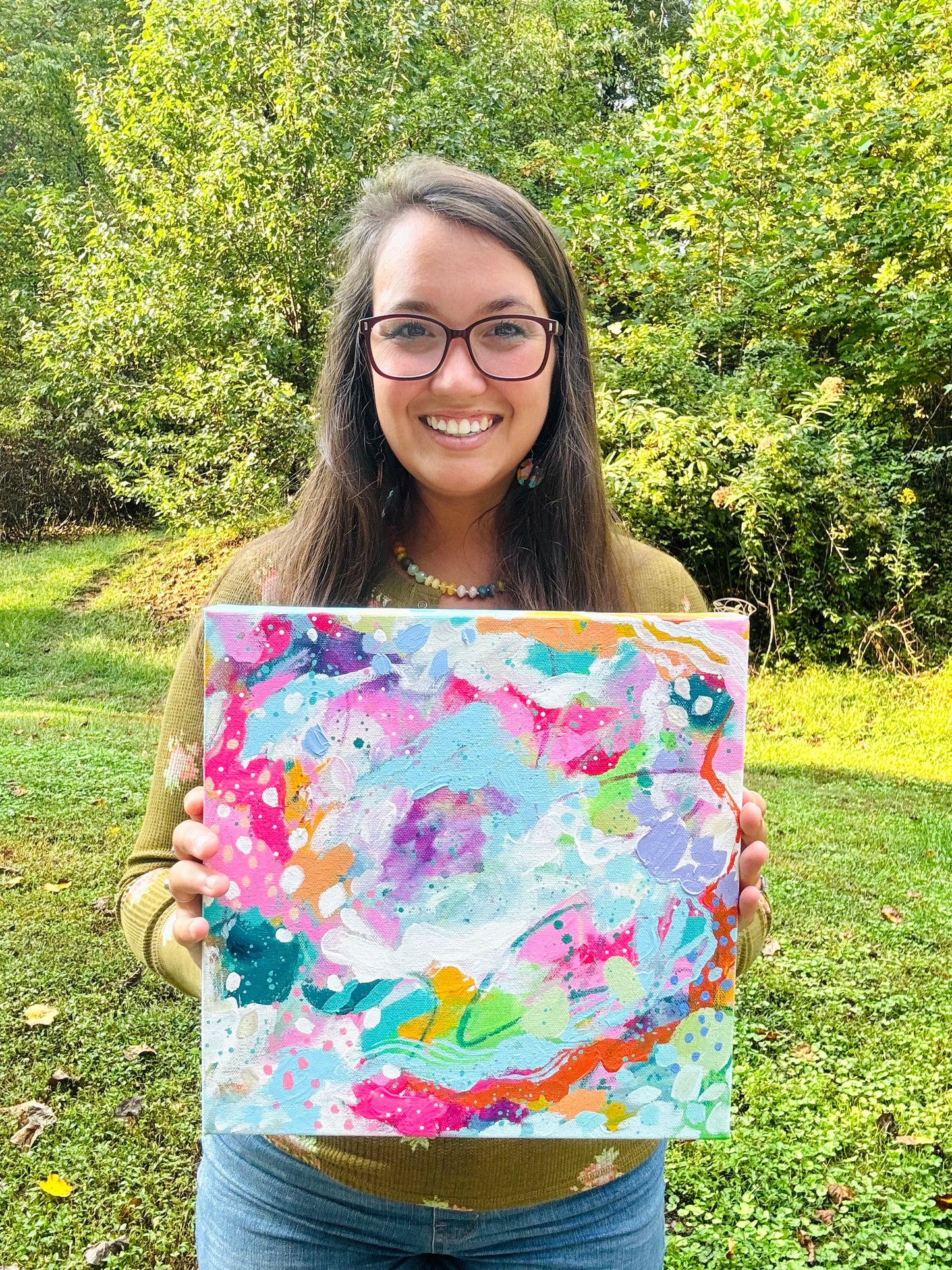 "Follow the Joy” Abstract Painting on 12x12 inch canvas