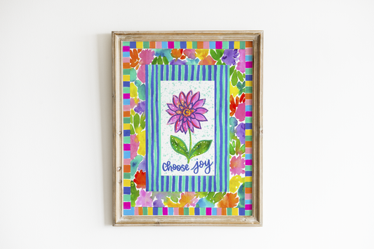 "Choose Joy Floral with Vibrant Stripes" Bethany Joy Art Print
