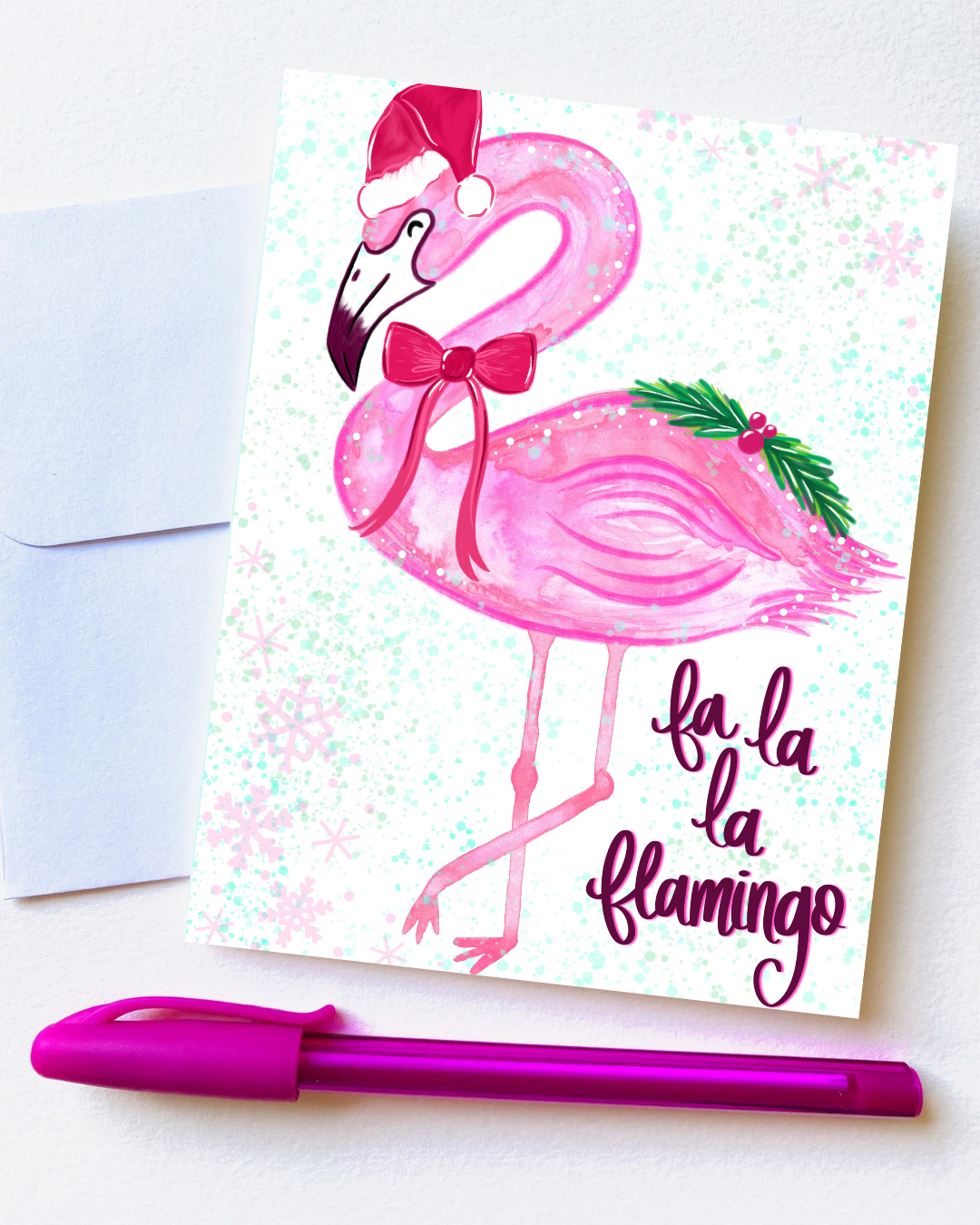 "Fa La La Flamingo” Card with Envelope