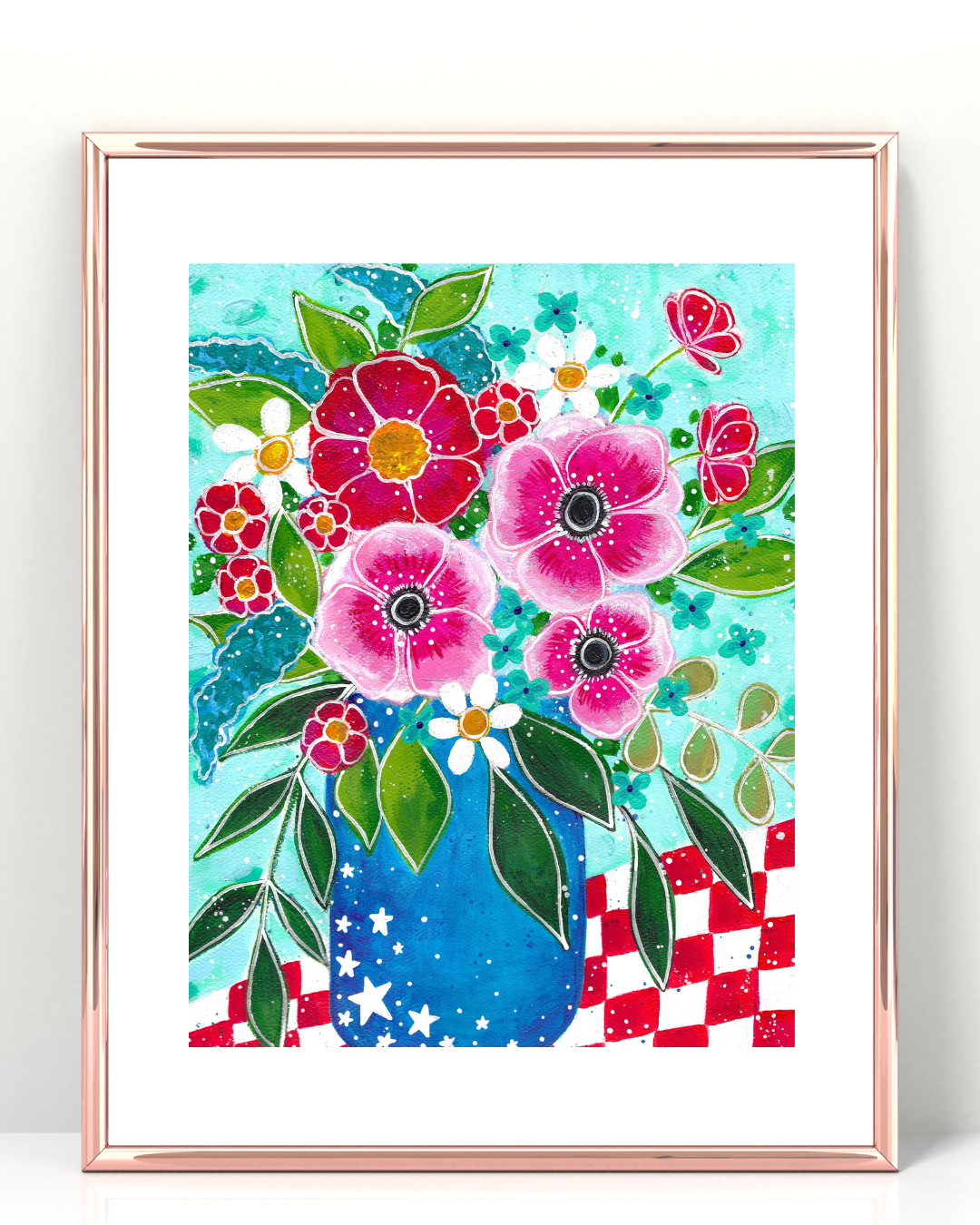 Red White and Blue Floral Bethany Joy Art Print