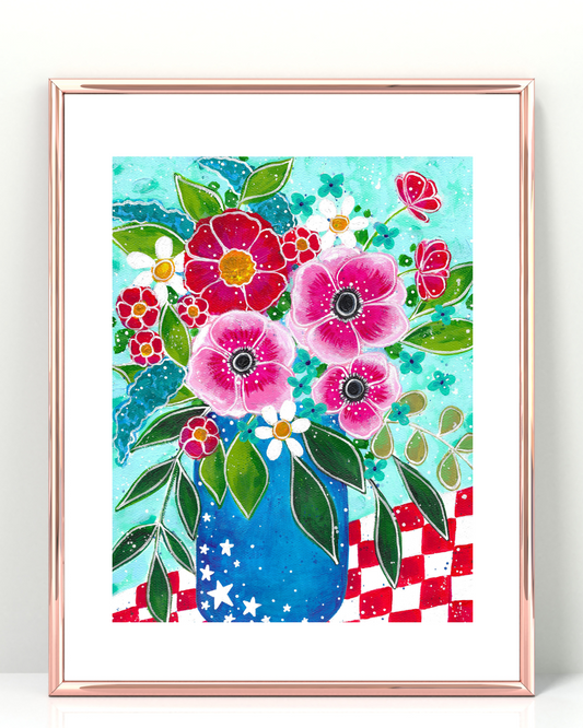 Red White and Blue Floral Bethany Joy Art Print