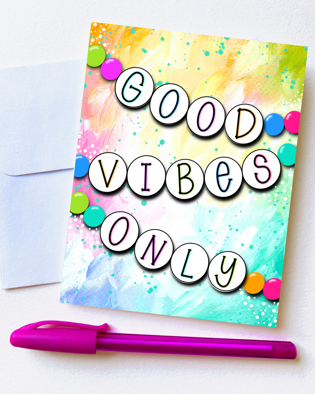 "Good Vibes Only Friendship Bracelet” Card with Envelope