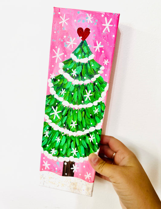 Pink Christmas Tree 12x4 inch original painting on canvas 5