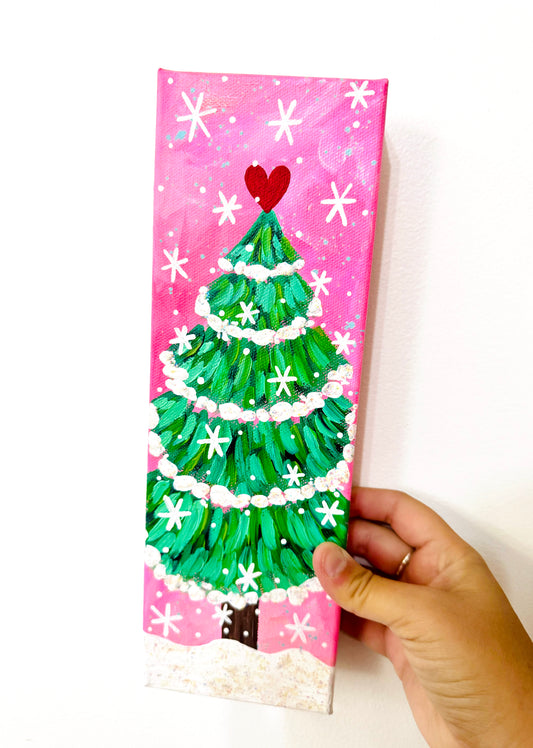 Pink Christmas Tree 12x4 inch original painting on canvas 6