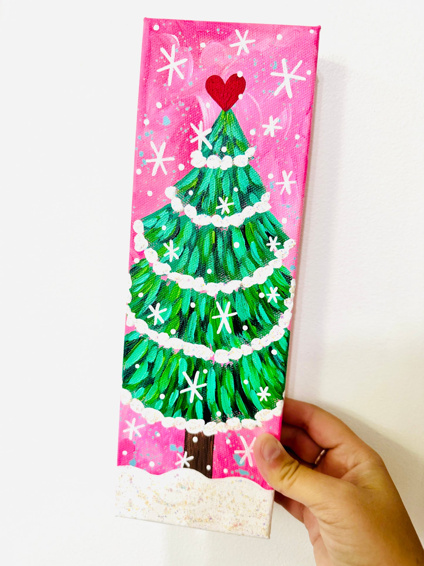 Pink Christmas Tree 12x4 inch original painting on canvas 4