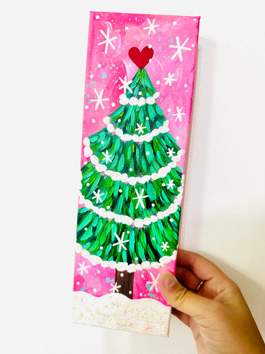 Pink Christmas Tree 12x4 inch original painting on canvas 4