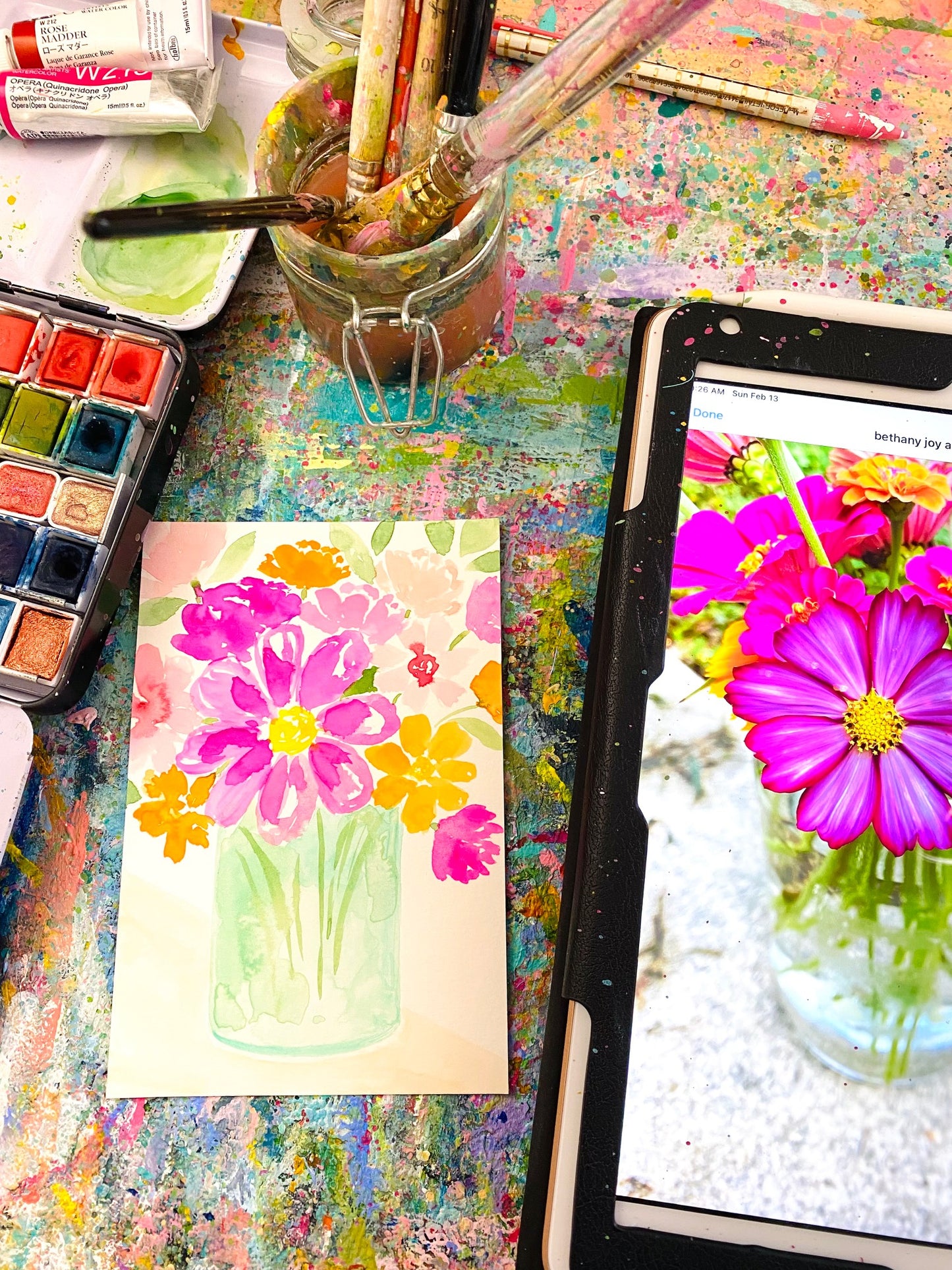 Online Workshop: Mixed Media Flower Bouquet Painting