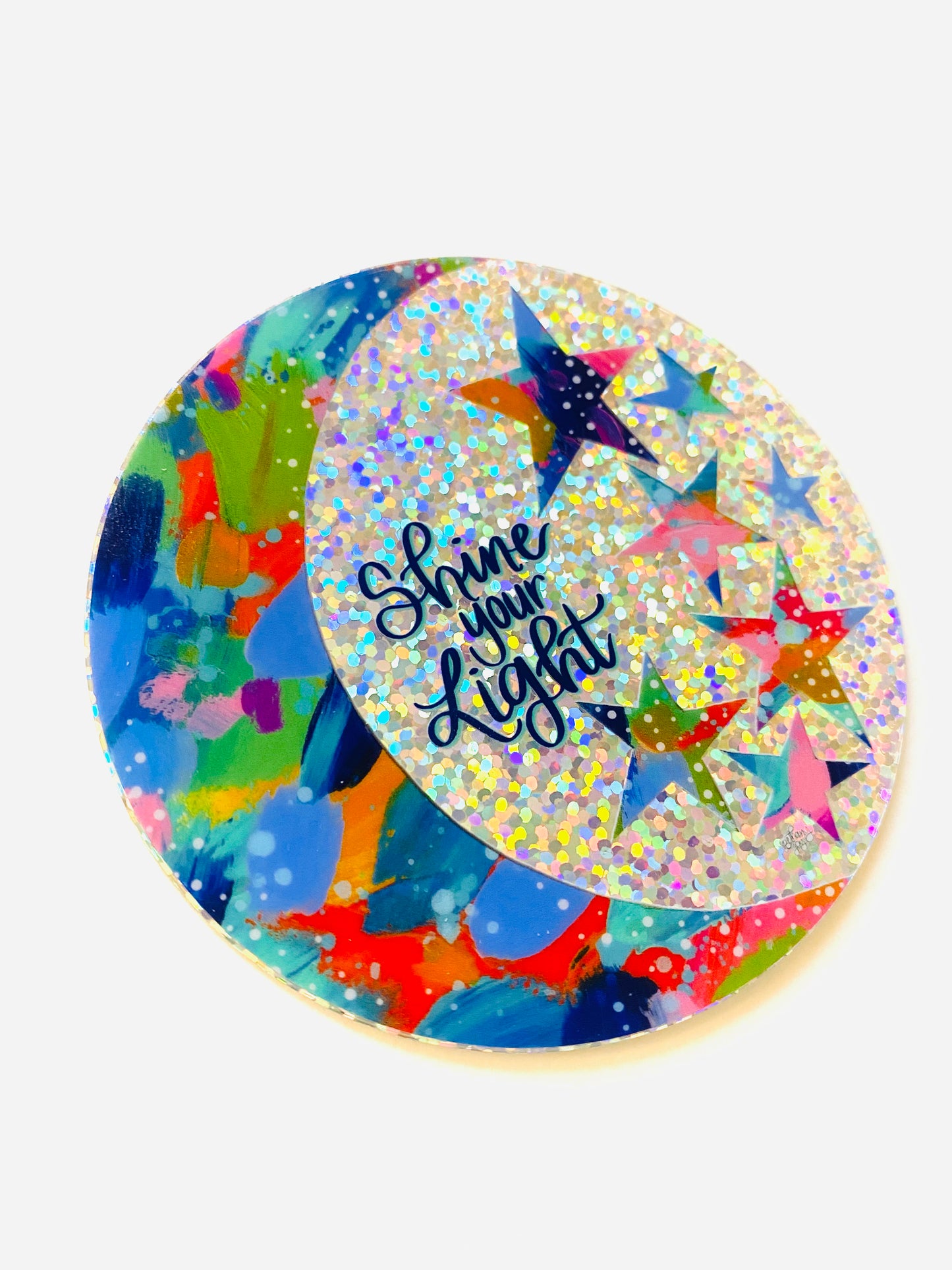 Shine your Light Sparkle Moon and Stars Vinyl Sticker - July Sticker of the Month 2023