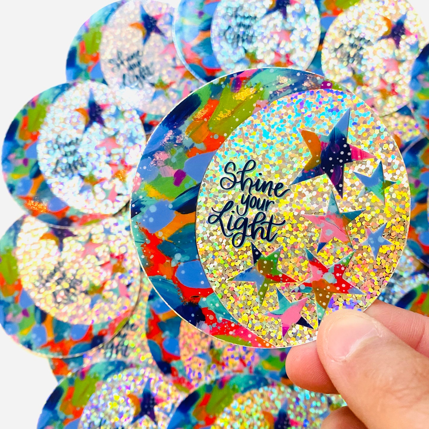 Shine your Light Sparkle Moon and Stars Vinyl Sticker - July Sticker of the Month 2023