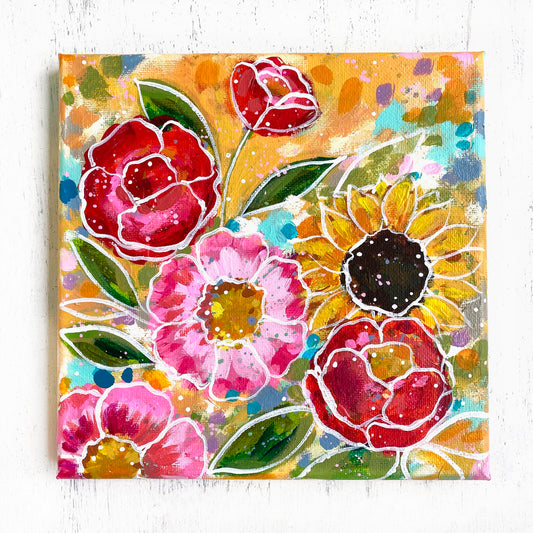 "No Place Like Home" Floral Original Painting on 8x8 inch Canvas - Bethany Joy Art