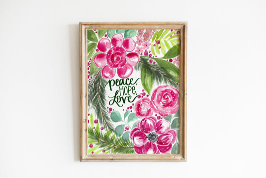 "Peace, Hope, Love" Bethany Joy Christmas Art Print