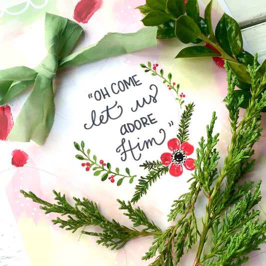 Inspirational Christmas Art Print: "Oh Come Let Us Adore Him" 8.5x11 inch Print / Christmas Art / Christmas Wall Decor / Christmas Gift - Bethany Joy Art