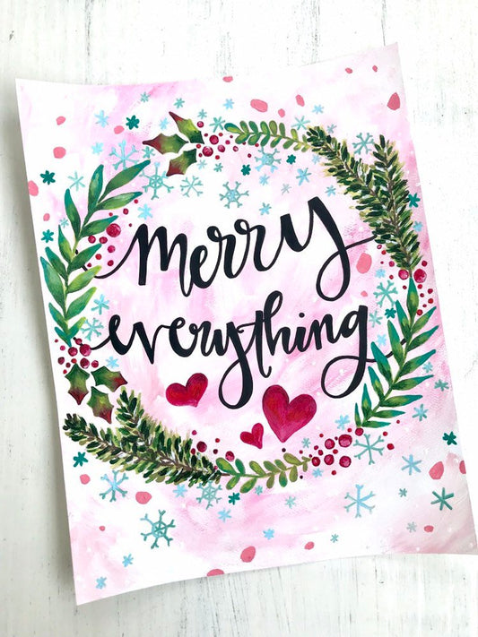 Christmas Art Print: "Merry Everything" 5x7 or 8.5x11 inch Art Print / Christmas Wall Decor / Holiday Art / Christmas Gift / Painted Wreath - Bethany Joy Art