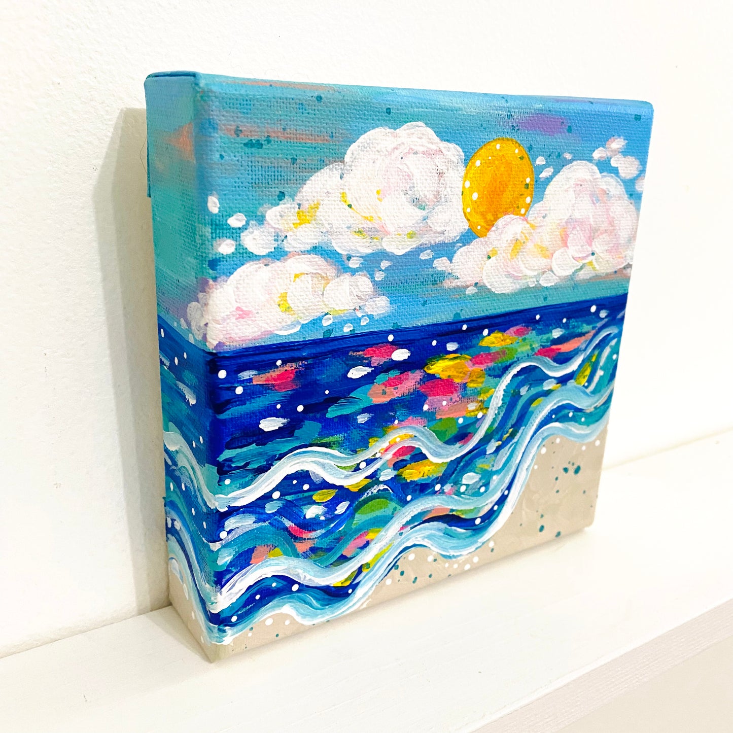"Beach Time" 6x6 inch Original Coastal Inspired Painting on Canvas with painted sides