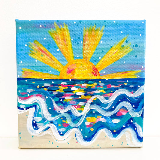 "Beach Bliss" 6x6 inch Original Coastal Inspired Painting on Canvas with painted sides