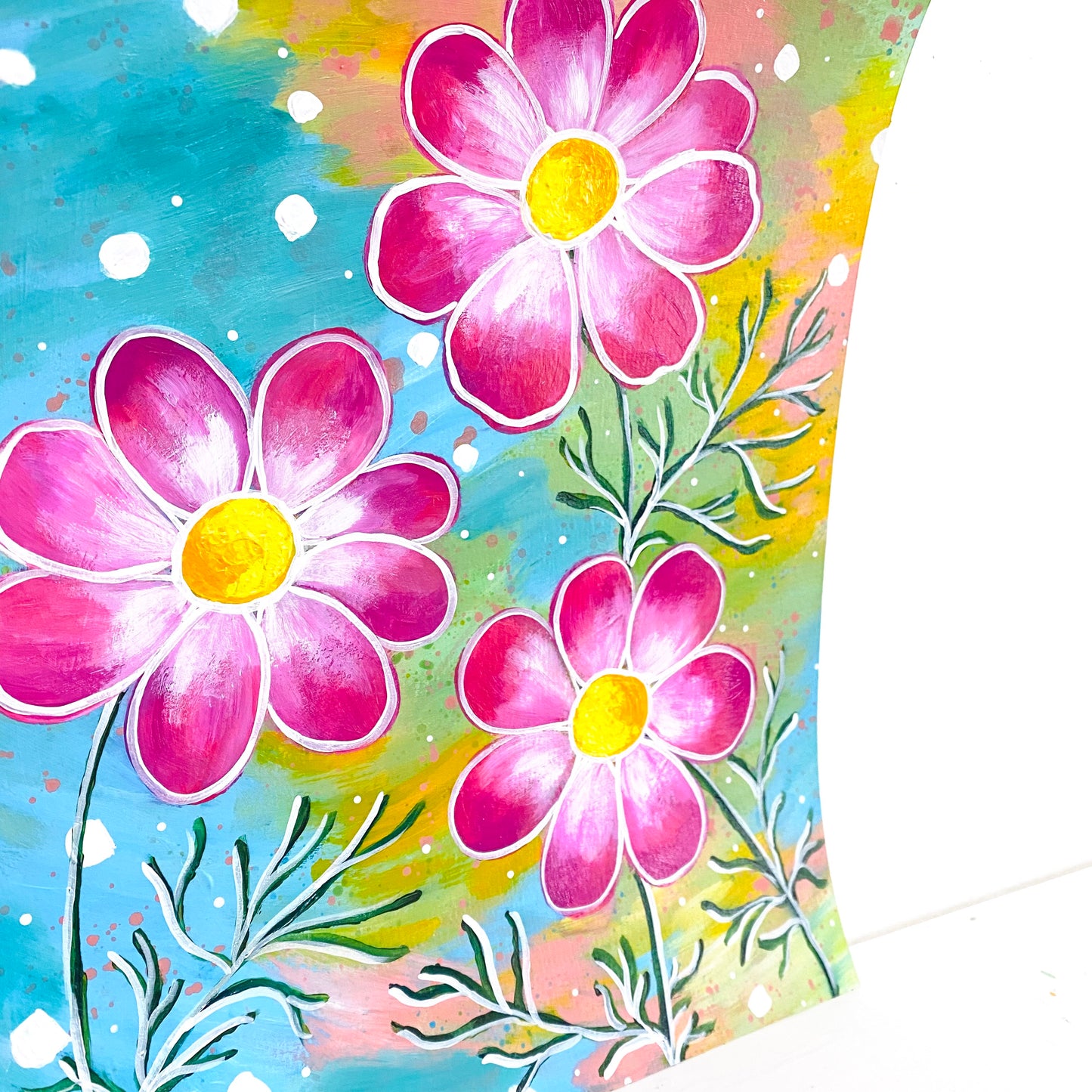 February Flowers Day 28 Cosmo 8.5x11 inch original painting