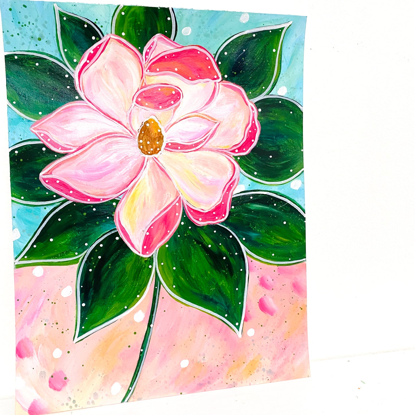 February Flowers Day 10 Magnolia 8.5x11 inch original painting