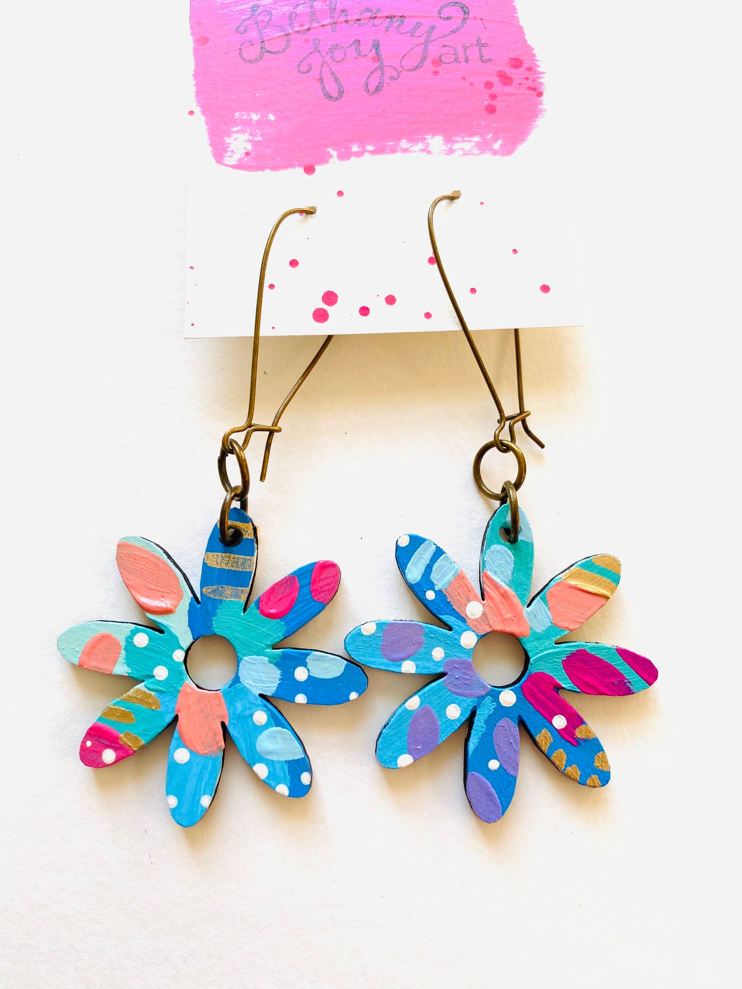 Colorful, Hand Painted Flower Earrings 40