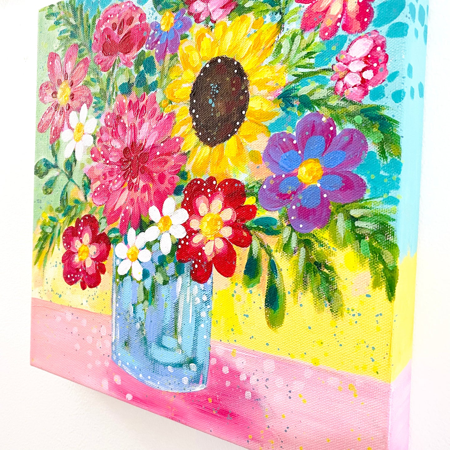 "Jar of Joy" 12x12 inch original floral painting on canvas