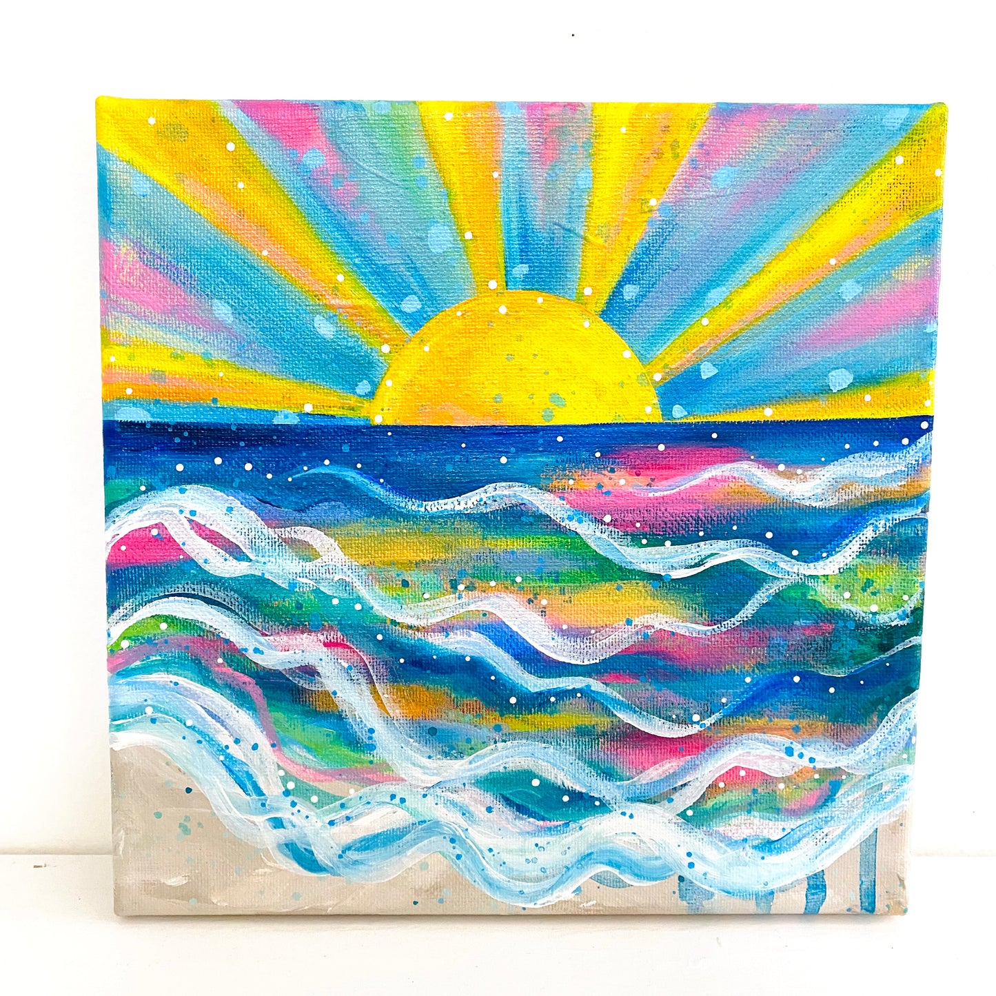 "Better at the Beach" 8x8 inch Original Coastal Inspired Painting on Canvas with painted sides