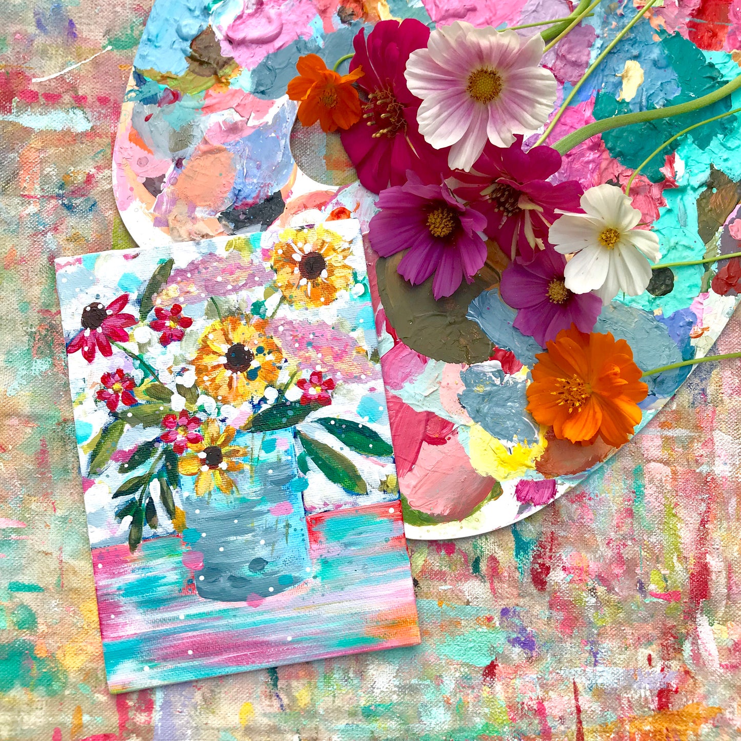 August Daily Painting Day 27 “Cotton Candy Skies" 5x7 inch Floral Original - Bethany Joy Art