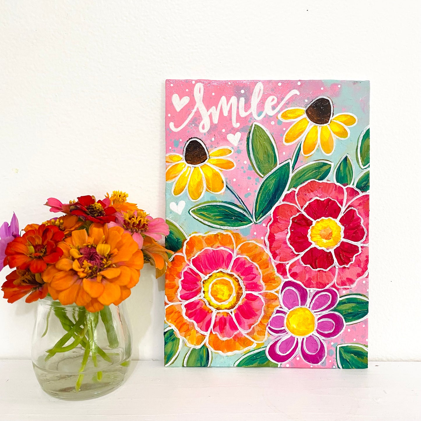 September 2021 Daily Painting Day 15 “Happy Blooms” 5x7 inch original