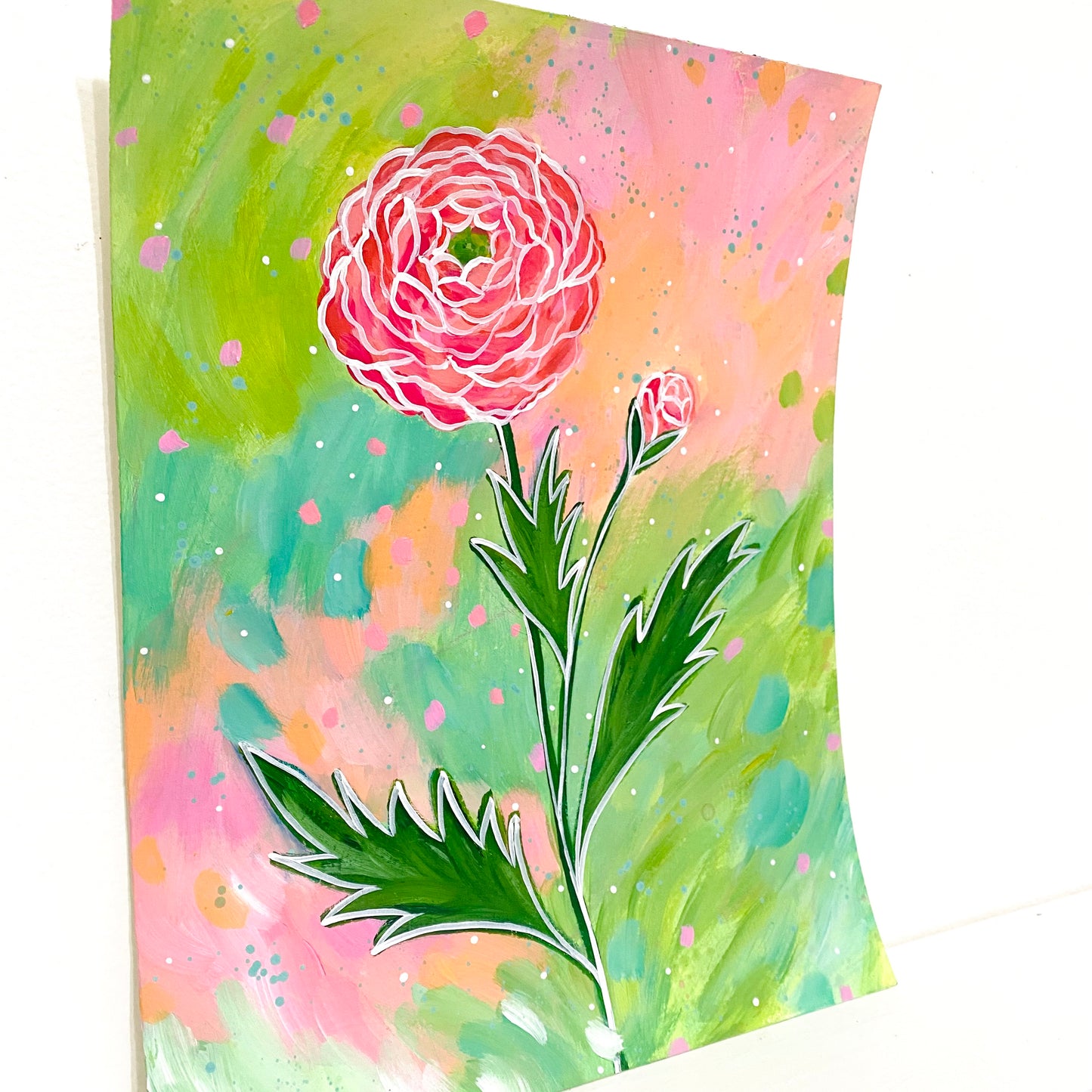 February Flowers Day 8 Ranunculus 8.5x11 inch original painting