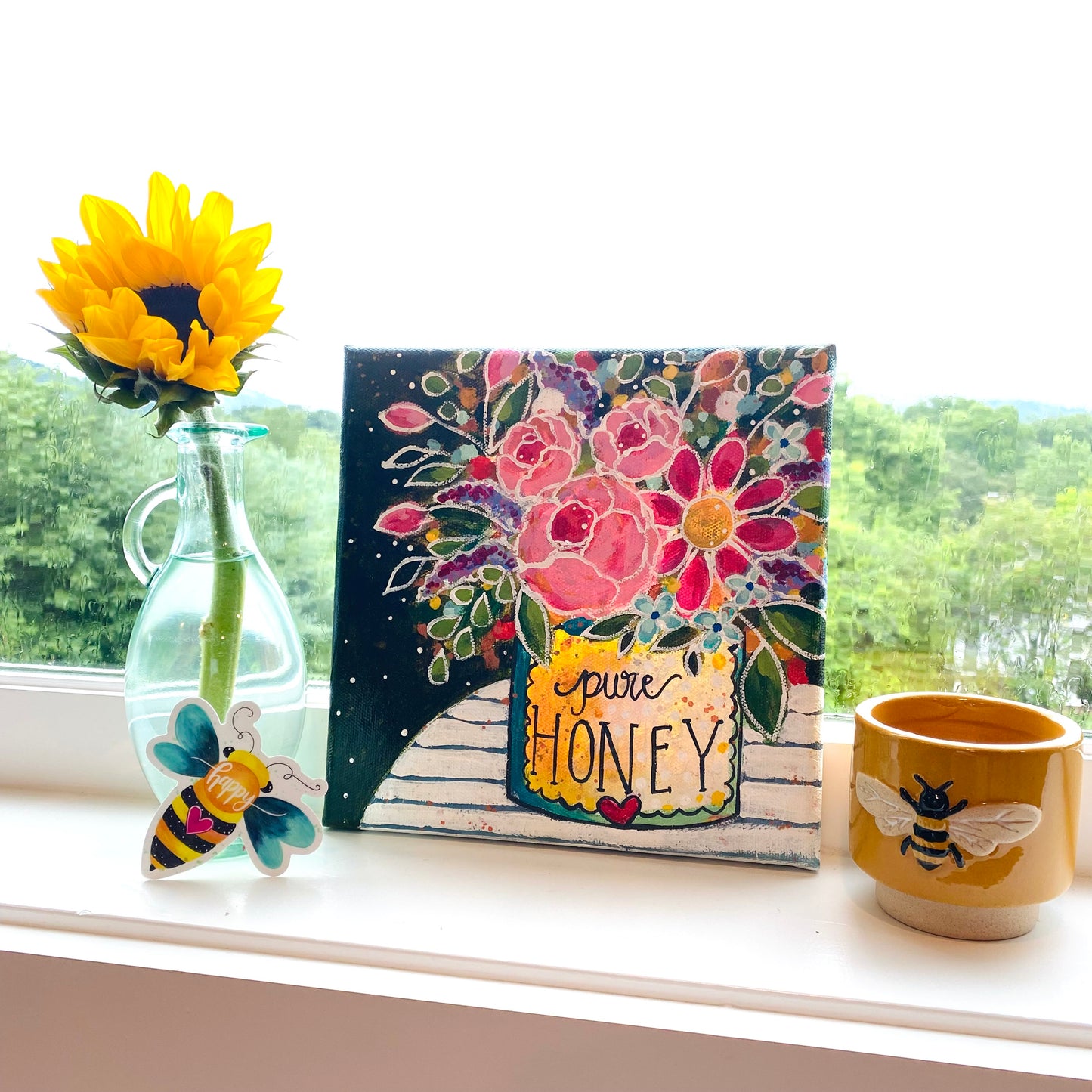"Pure Honey Flowers" 8x8 inch Original Painting on Canvas with painted sides