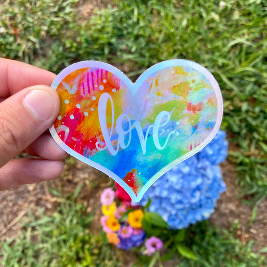 HOLOGRAPHIC Love Heart Vinyl Sticker