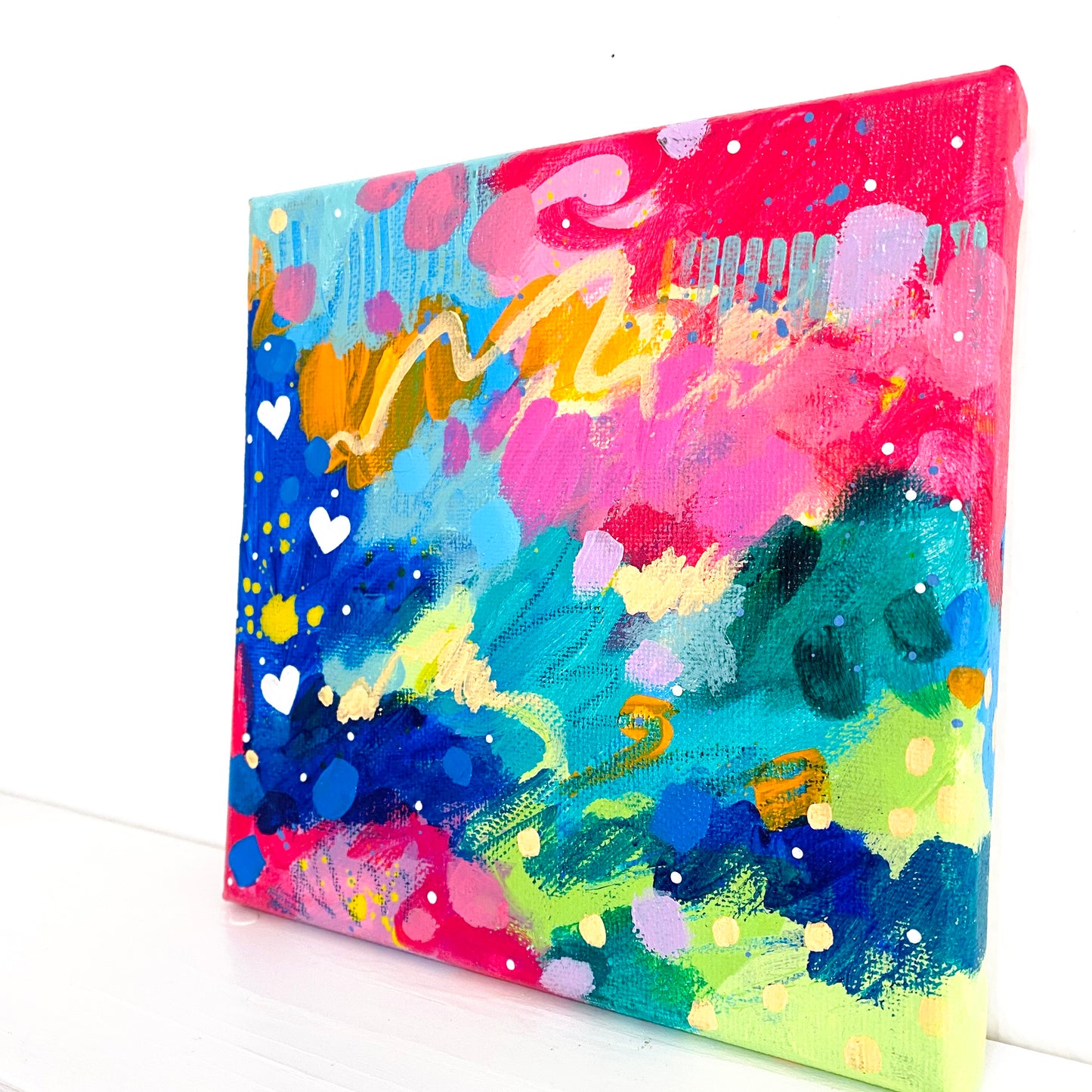 Little Hearts #3 6x6 inch abstract original canvas