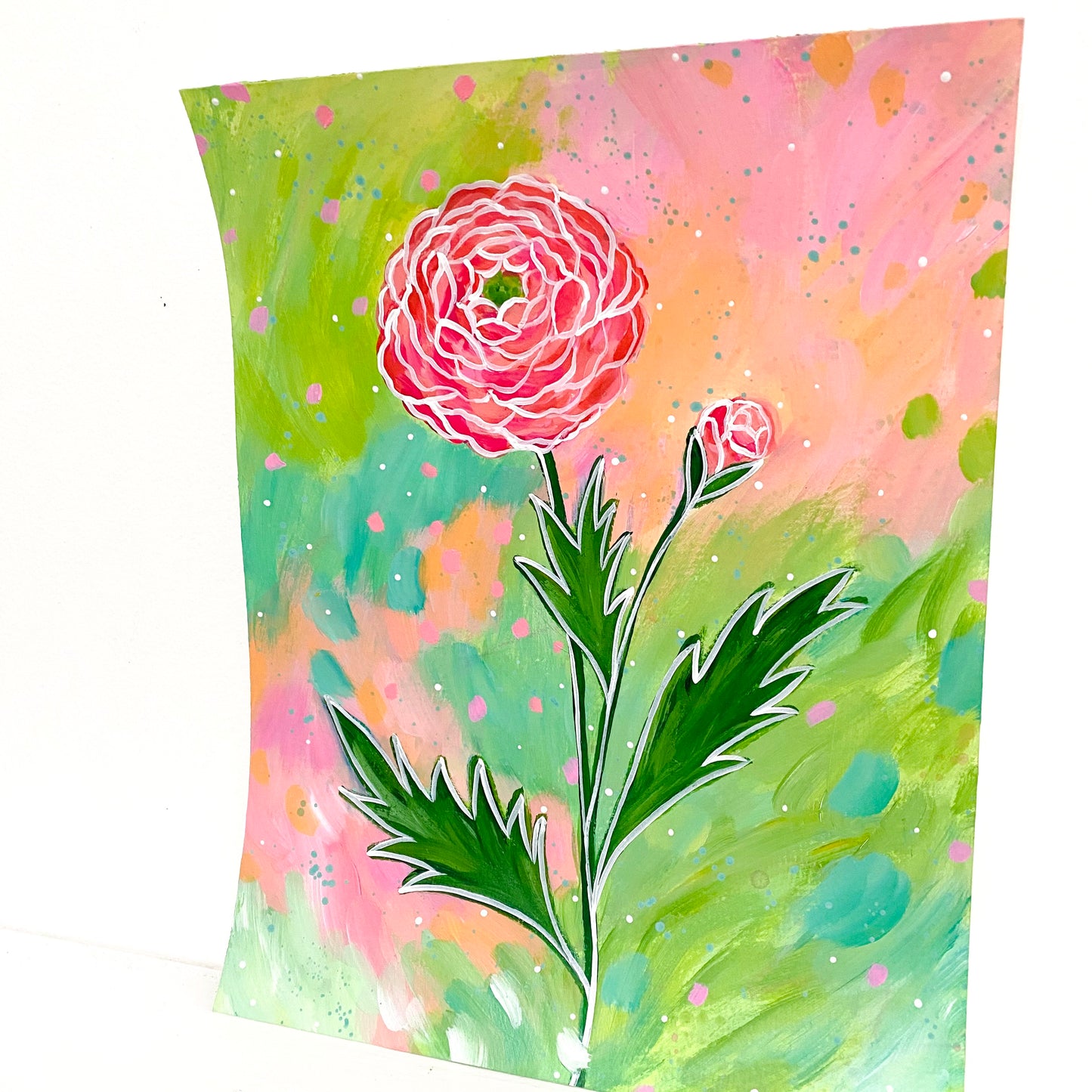 February Flowers Day 8 Ranunculus 8.5x11 inch original painting