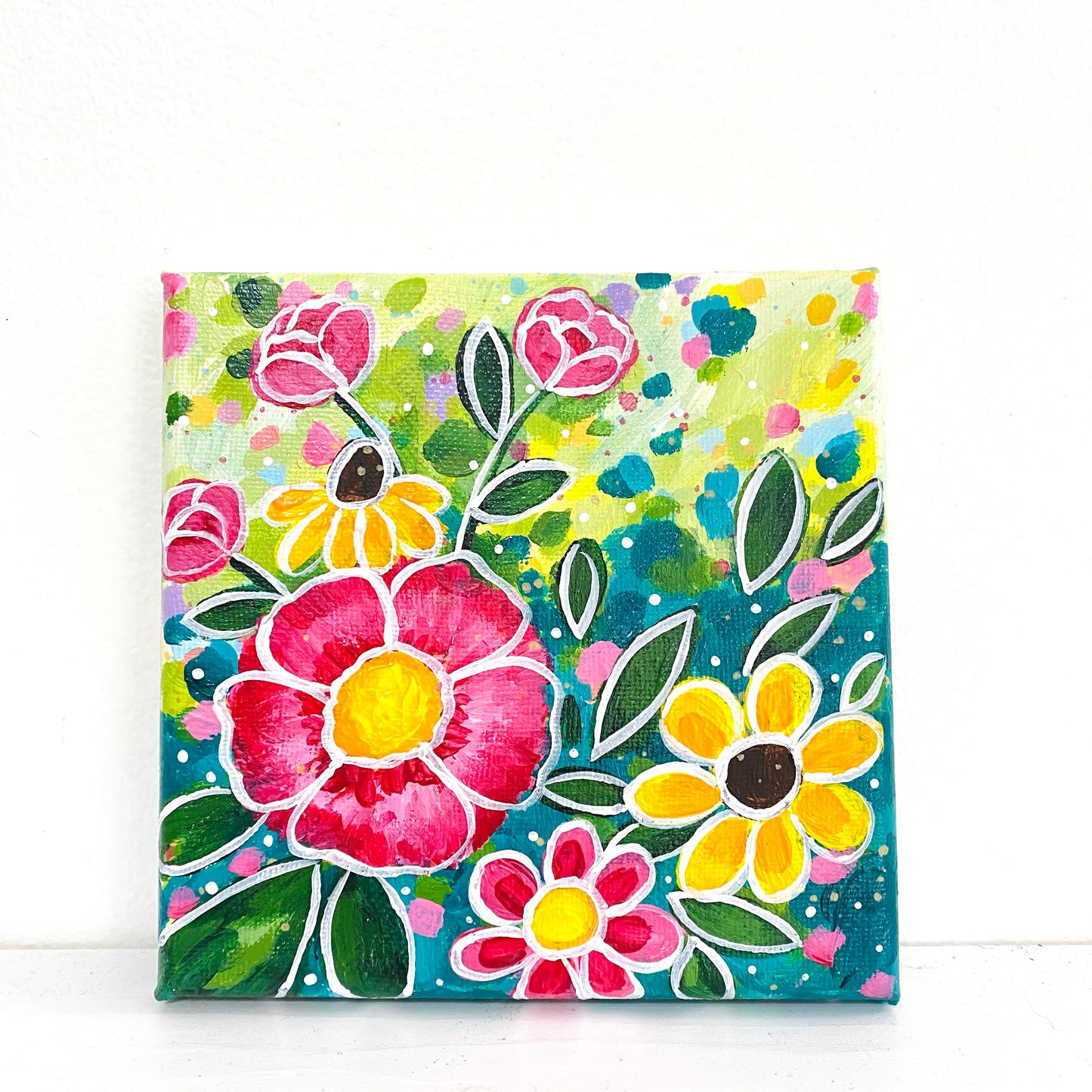 "Wildflower Love" 5x5 inch original painting on canvas