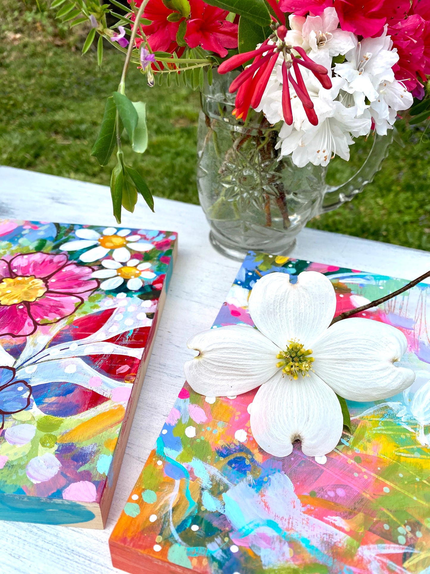 "May Your Home Know Joy" Abstract Original Painting on 8x8 inch Wood Panel - Bethany Joy Art