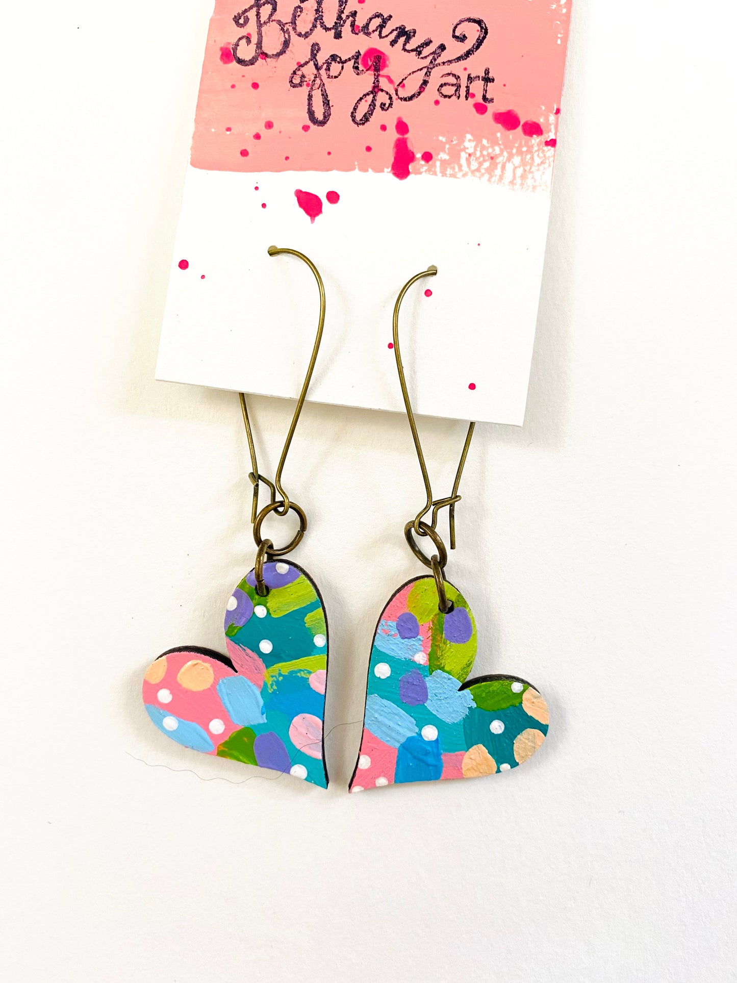Colorful, Hand Painted, Heart Shaped Earrings 176
