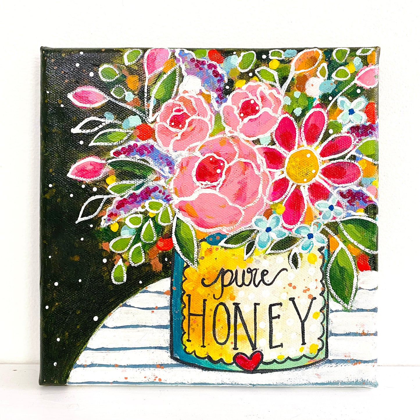 "Pure Honey Flowers" 8x8 inch Original Painting on Canvas with painted sides
