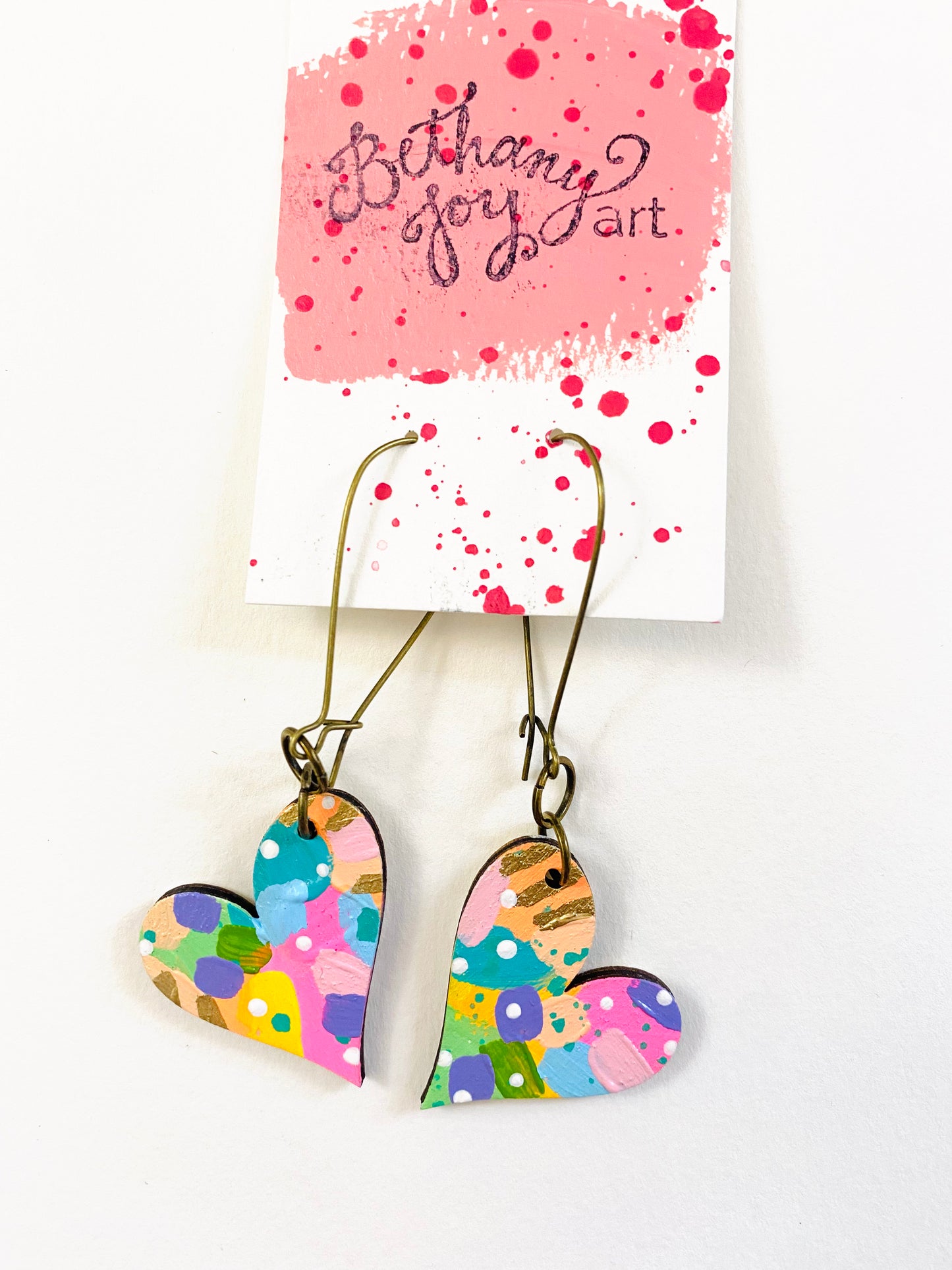 Colorful, Hand Painted, Heart Shaped Earrings 152