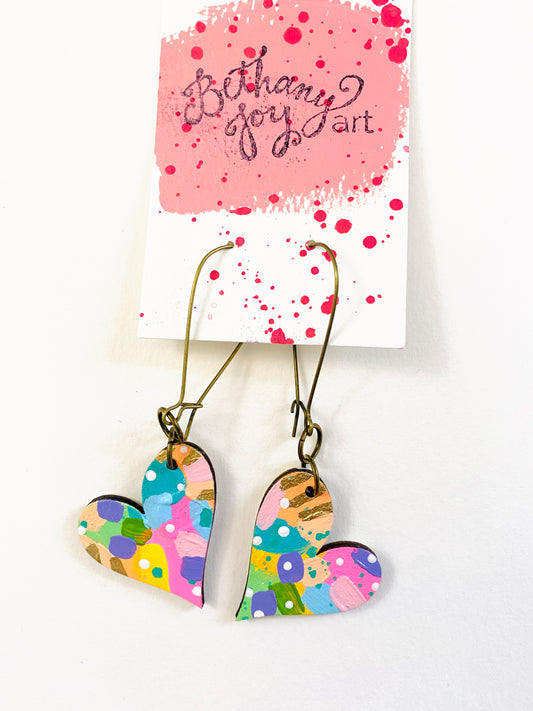 Colorful, Hand Painted, Heart Shaped Earrings 152