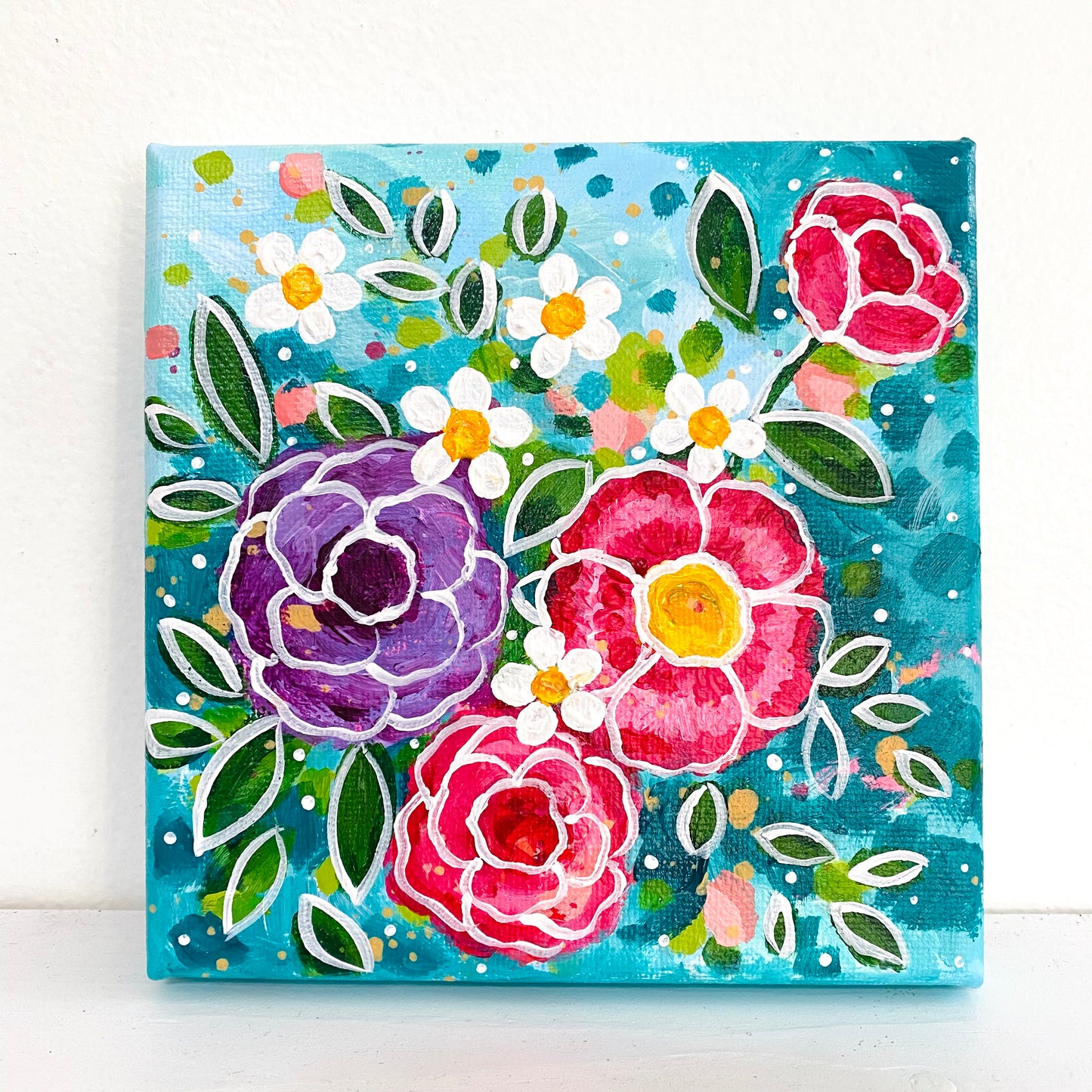 "Heart Blooms" 5x5 inch original painting on canvas