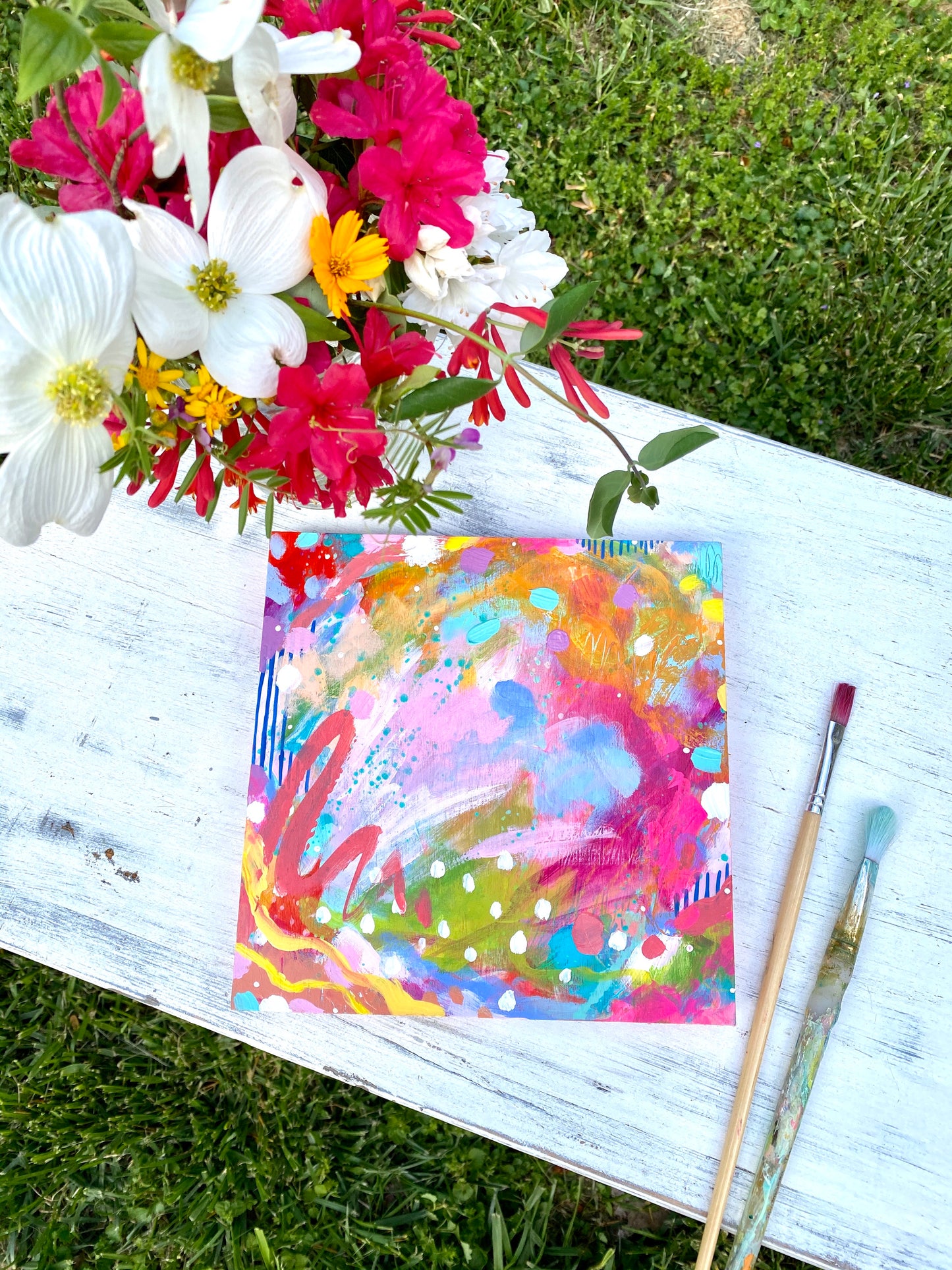 "With You, I am Home" Abstract Original Painting on 8x8 inch Wood Panel - Bethany Joy Art
