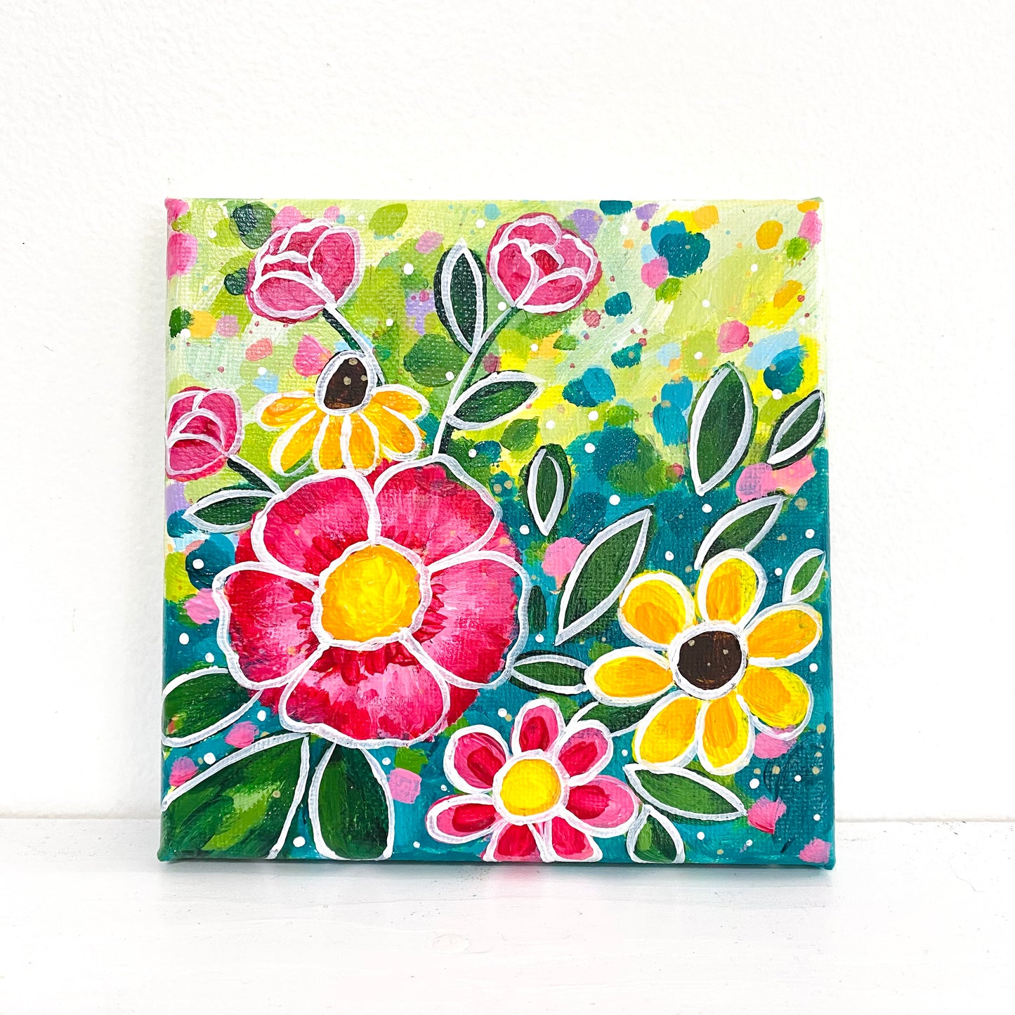 "Wildflower Love" 5x5 inch original painting on canvas