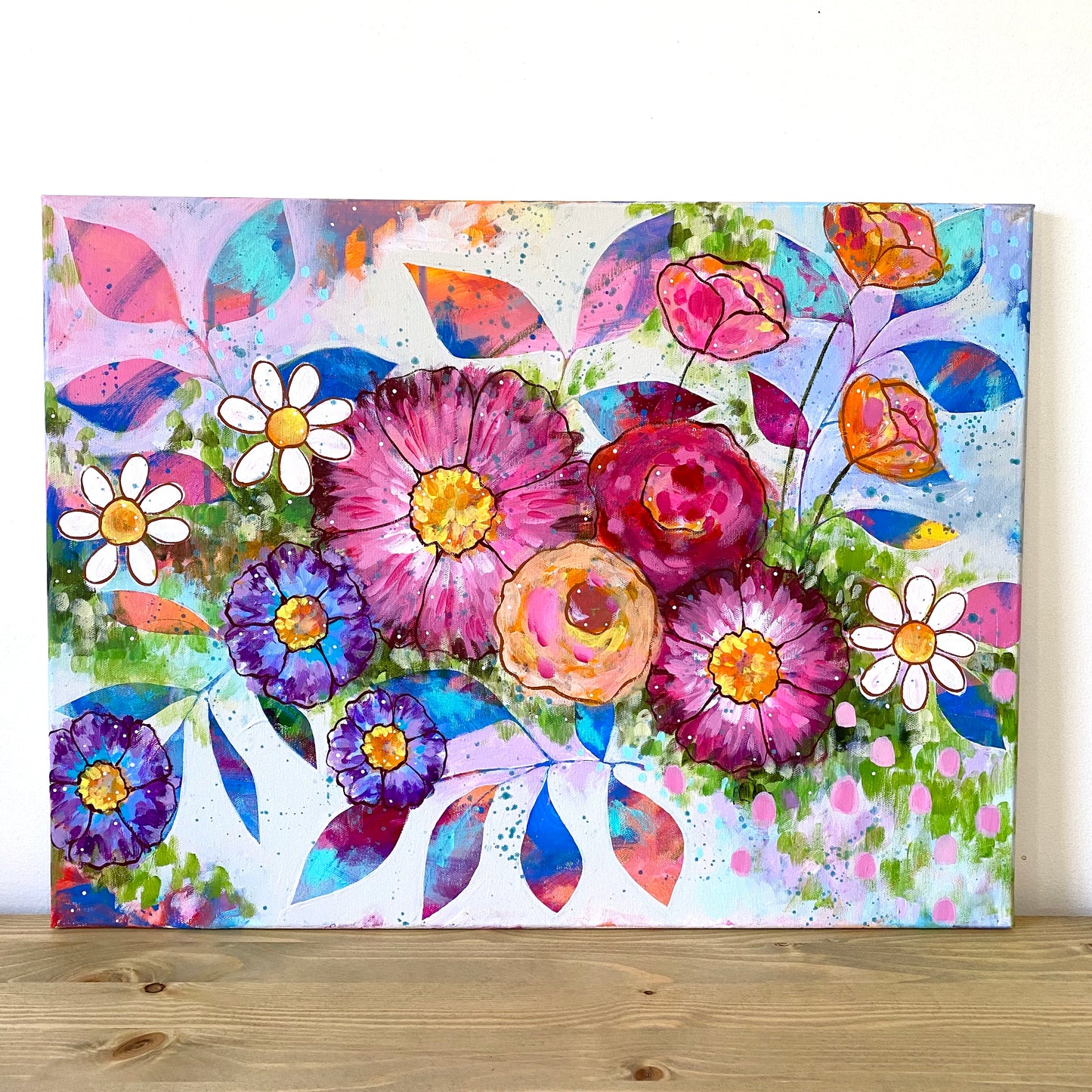 "Bloom Wildly" Floral Original Painting on 20x24 inch canvas - Bethany Joy Art