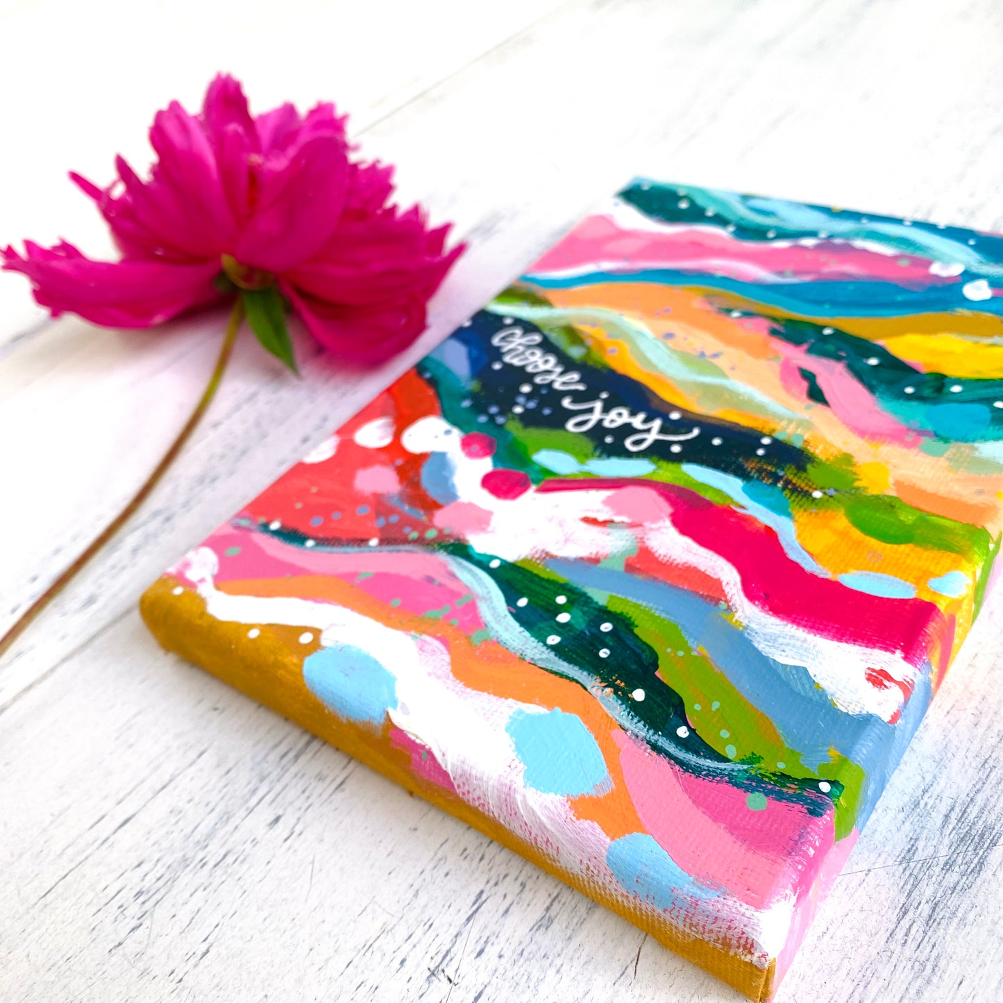 "Choose Joy" 5x7 inch Original Abstract Painting on Canvas with painted sides
