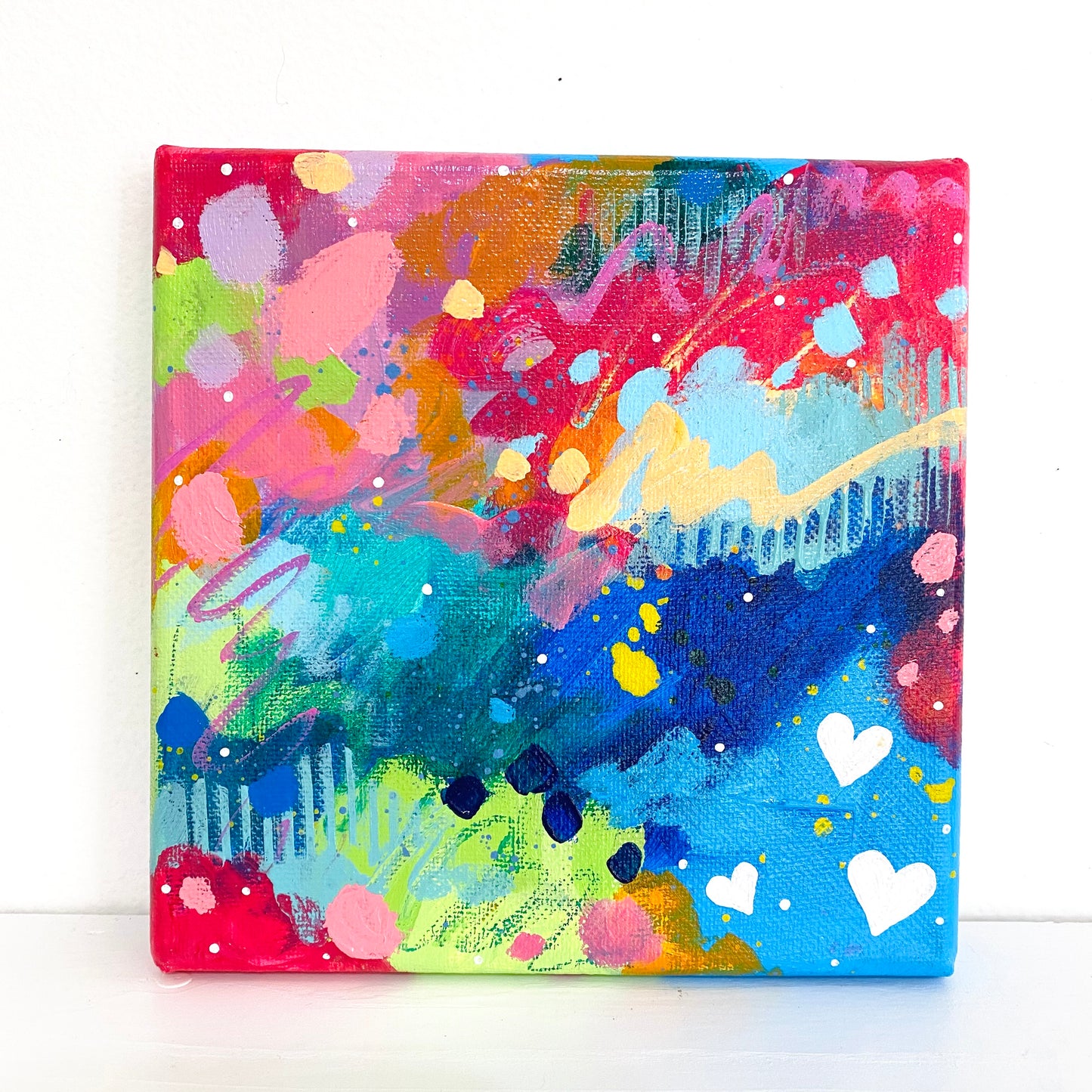 Little Hearts #4 6x6 inch abstract original canvas