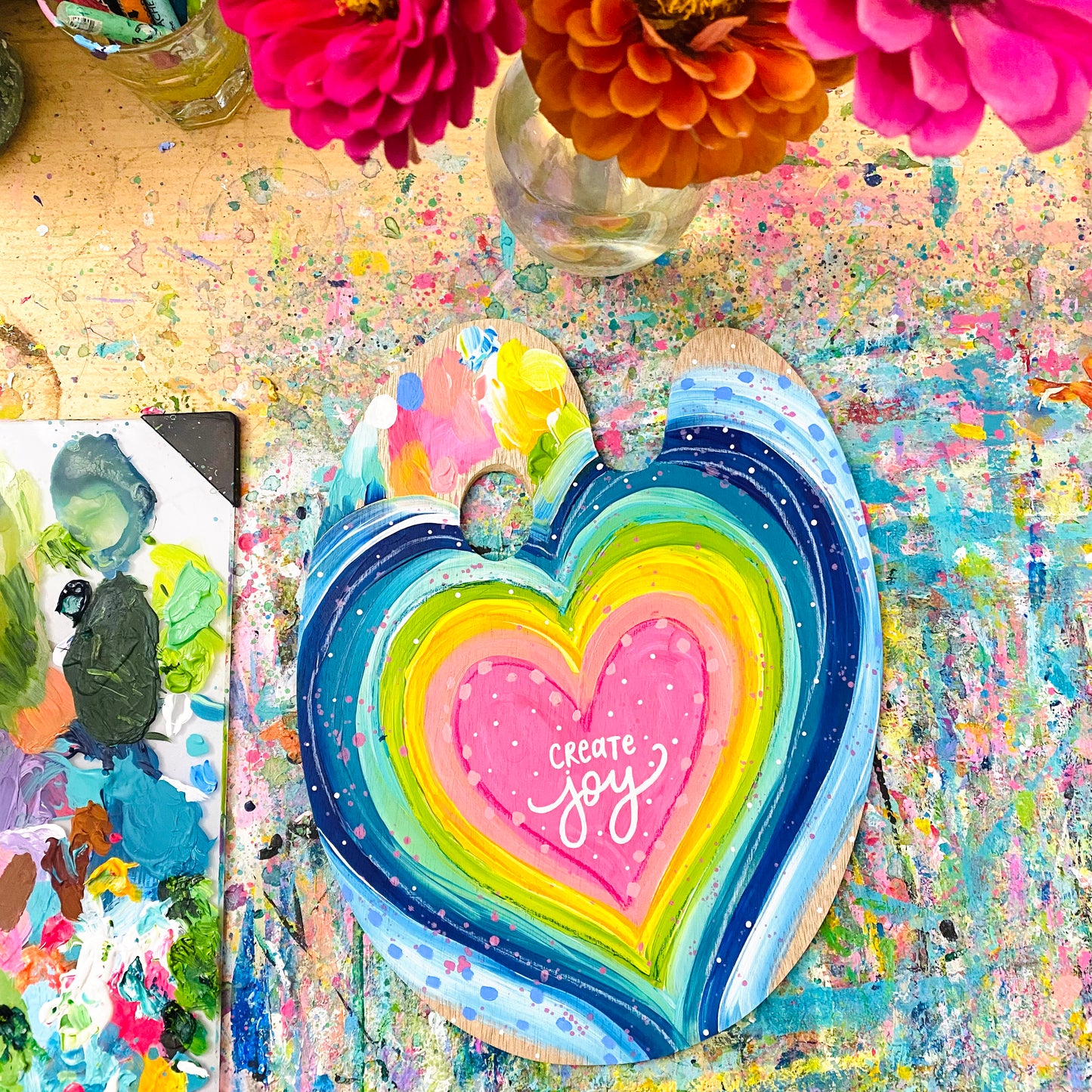 August 2022 Daily Paint Palette Painting Day 27 - Create Joy Hearts