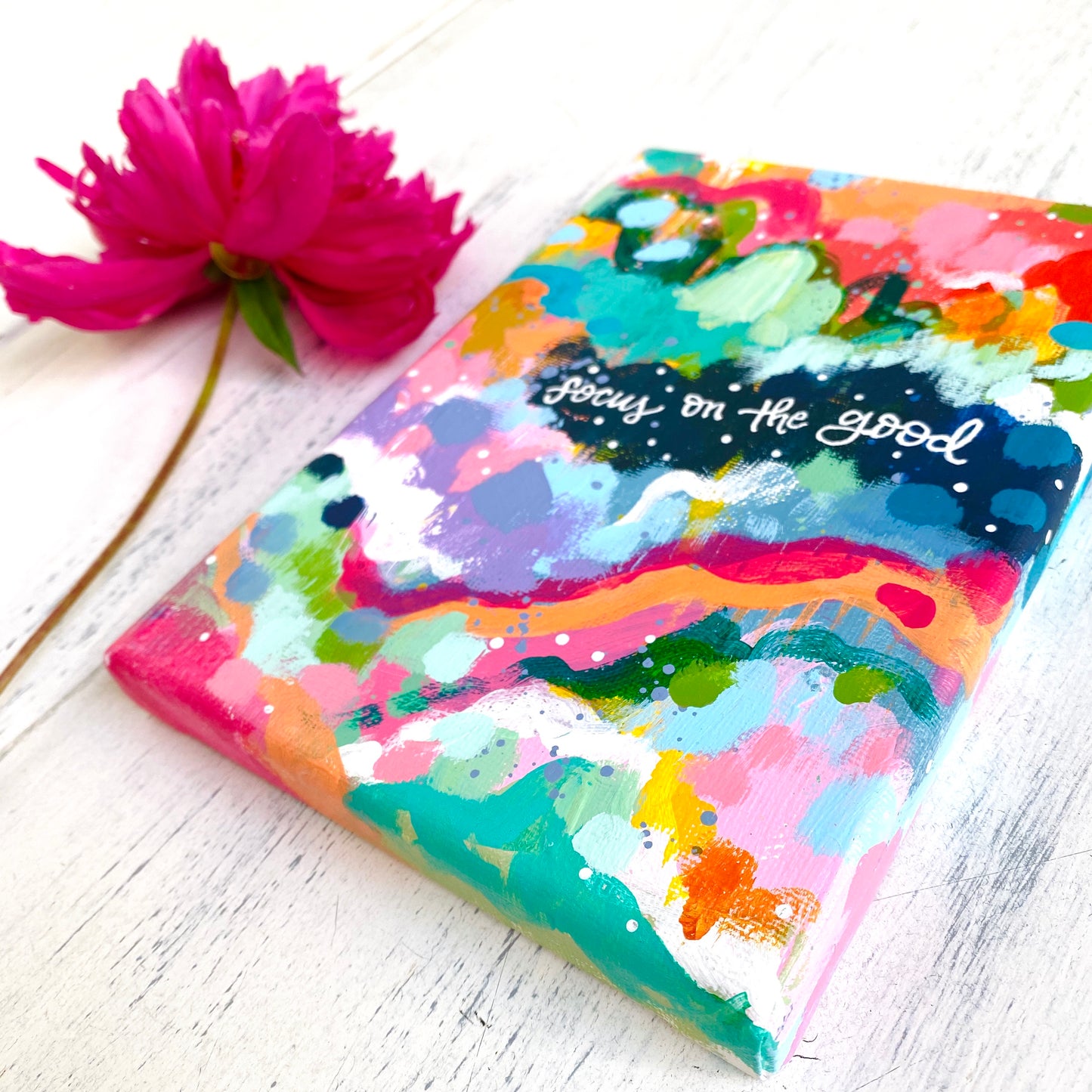 "Focus on the Good" 5x7 inch Original Abstract Painting on Canvas with painted sides