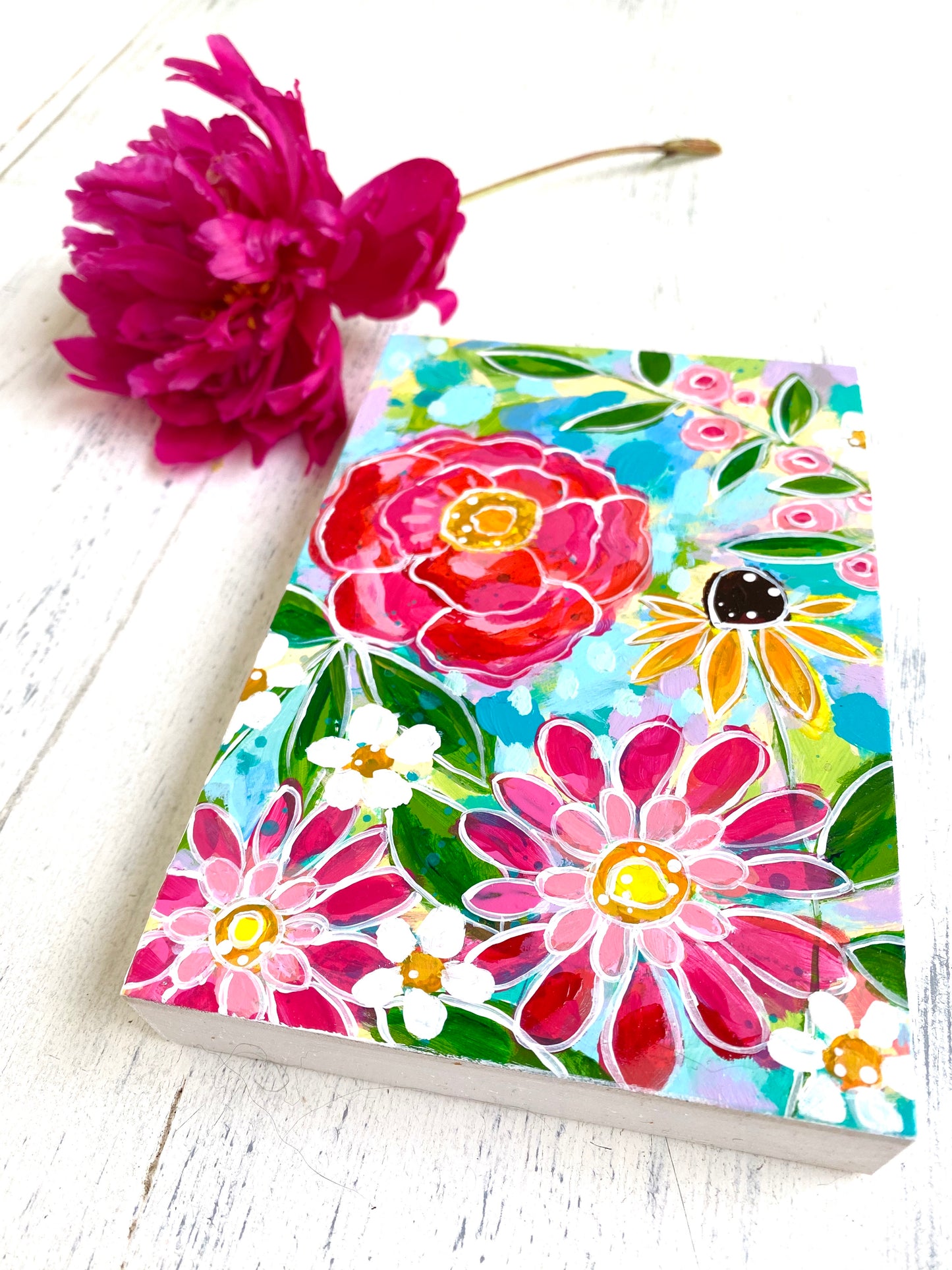 "May Flowers 2" original floral painting on 4x6 inch wood panel